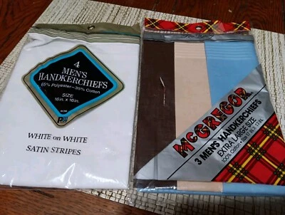 7 New  Men's Handkerchiefs White on White Satin Stripes Poly Cotton & 3 Color  - Image 1 of 4