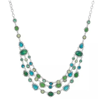 Napier Silver Tone Blue & Green Simulated Crystal Multi-Strand Necklace NEW - Image 1 of 4