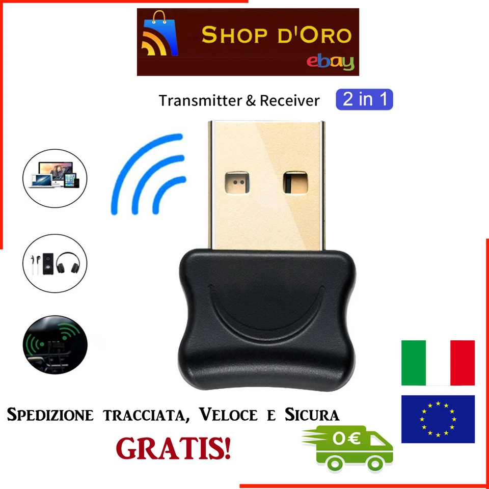 ADATTATORE BLUETOOTH 5.0 USB RICEVITORE Trasmettitore Wireless chiavetta Mouse - Immagine 1 di 1