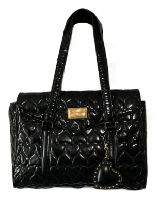 Bolso para Laptop Betsey Johnson Corazones Acolchado Negro Imitación Cuero BetseyVille Raro Foto 1 de 4