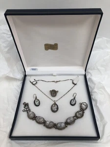 Guerriero 925 Silber Vintage Kamee Halskette Ohrring Armband Box Pozzuoli Italy - Bild 1 von 24