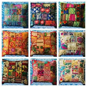 Indian Cotton Cushion Cover Pillow Home Decorative 16x16" Patchwork Handmade - Picture 1 of 38