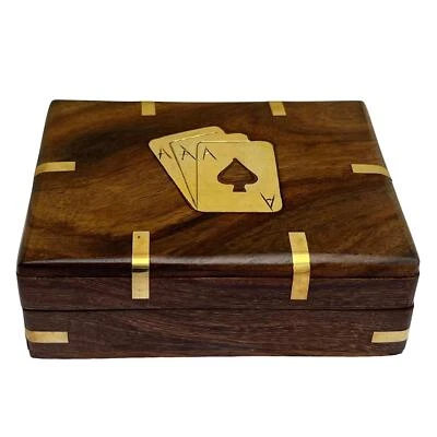 THORNESS Handgefertigte schwarze Holz Spielkartenbox mit Messingakzenten