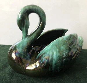 Vintage Blue Mountain Pottery Green Drip-Glazed Swan Planter Vase Ontario Canada - Picture 1 of 24