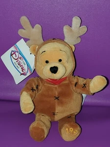 NEW DISNEY STORE REINDEER WINNIE THE POOH MINI BEAN BAG 8" PLUSH WITH TAGS - Picture 1 of 4