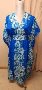 Kalena Fashions De Colección Hawaiano Kaftán/Muumuu/Vestido/Encubrimiento/Desgaste de Resort*1 Talla*Azul - Imagen 1 de 12