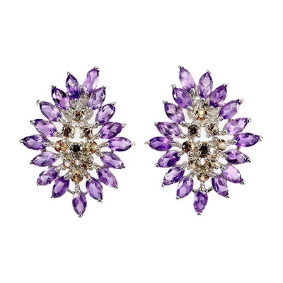 Pendientes de plata de ley 925 marquesa amatista zafiro piedras preciosas naturales joyería Foto 1 de 4