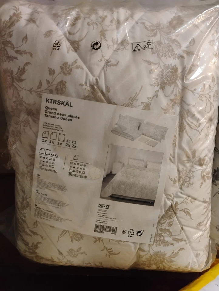 Juego de edredón 7 piezas, IKEA Kirskal, Queen, floral blanco y beige, 00439109, nuevo Foto 1 de 4