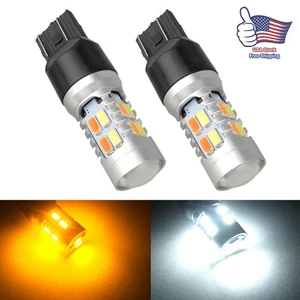 2 Pcs 7440 7443 7444 LED White/Amber Switchback Turn Signal Light Parking Bulbs - Picture 1 of 10