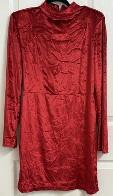 Free People Women’s Size S Red Gold Polkadot Long Sleeve Velvet Dress NWT - Image 1 of 4