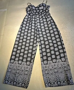 Band If Gypsies Womens Blk White Sleeveless Jumpsuit Sz M Pre-owned - Picture 1 of 5