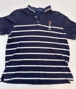 Polo Ralph Lauren Polo Bear Shirt Men M Dark Blue Striped Custom Fit Pique - Picture 1 of 7