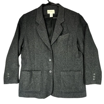 Vtg Eddie Bauer Blazer L Petite Women Wool Angora Menswear Style Oversized Gray - Image 1 of 4