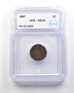 1887 Indian Head Cent Mint Error FS-101 DDO VG10 ICG *1658 - Picture 1 of 3