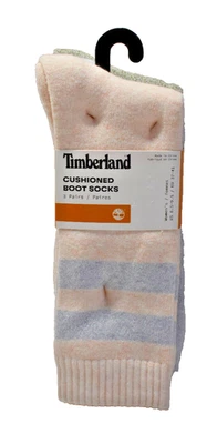 Timberland Women's Cushioned Boot Socks 3 Pairs One Size Pink Grey New! - Image 1 of 4