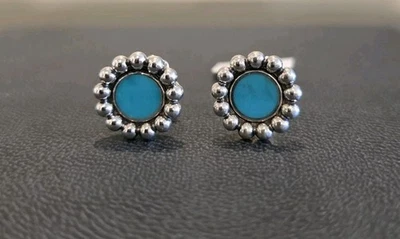 LAGOS Maya Ceramic Blue Circle Stud Earrings Caviar Beading Sterling Silver  NEW - Image 1 of 4