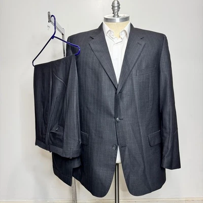 Tasso Elba Men's Gray Striped Wool Suit 48L 38W Ethomas Super 150s - Image 1 of 4