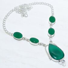 Green Onyx, Emerald Gemstone Handmade Silver Jewelry Necklace 18" NRJ15062