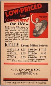 DARIEN CENTER, New York Postcard C.F. KNAPP & SON Auto Parts / Kelly Tires Ad