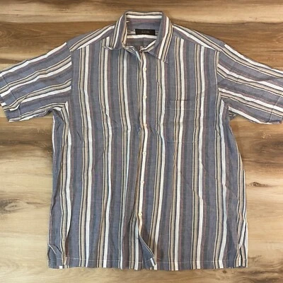 Tasso Elba Shirt Mens XL Linen Cotton Blue Blue Gray Short Sleeve - Image 1 of 4