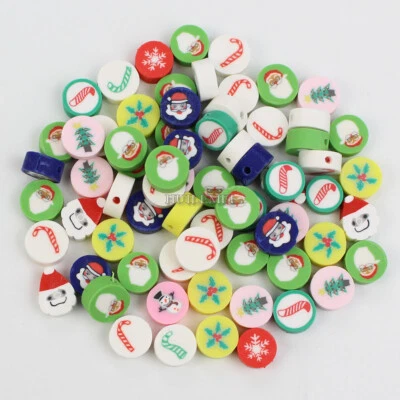 100x 10mm Mixed Polymer Clay Christmas Series Beads for DIY Jewellery Making - Image 1 of 2
