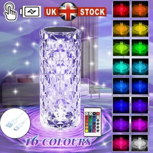 16 Colour LED Crystal Table Lamp Diamond Rose Night Light Touch & Remote USB - Picture 1 of 13