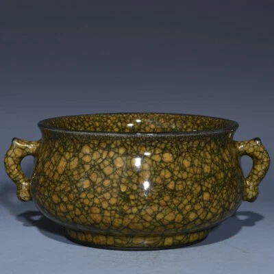 10.2"Antique Song dynasty Porcelain ge kiln  Ice crack double ear Incense Burner Foto 1 de 4