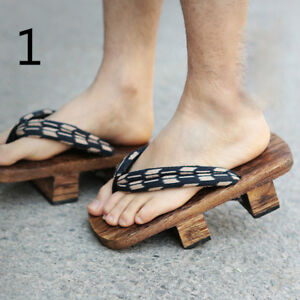 Men Japanese Tranditional Wood Flops Flip High Heel Bidentate Clogs GETA Retro
