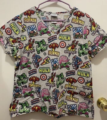 Marvel Avengers Scrub Top, Size M, Hulk, Iron Man, Capt. America, Medical  - Image 1 of 3
