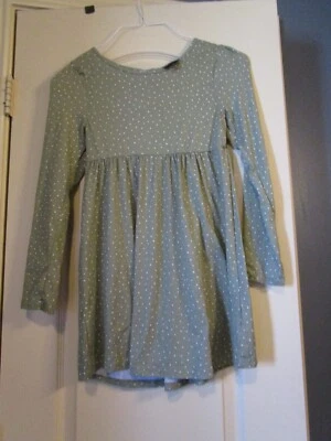 Girl's Size 12 Soft Empire Waist Dress Gray w/ White Polka Dots Keyhole Stretchy - Image 1 of 2