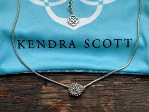 Kendra Scott Mara Tess Silver Tone Druzy Necklace Gray Drusy Stone Dust Bag - Picture 1 of 8