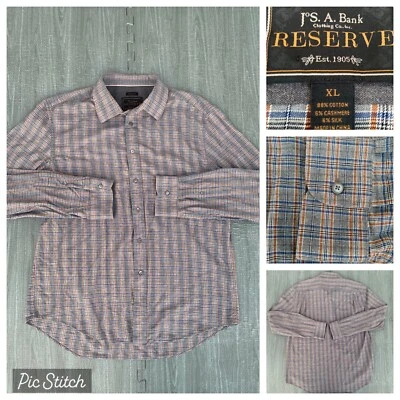 Jos A 银行衬衫羊绒丝绸混纺储备棕色男式 XL 长袖纽扣 — 第 1/4 张图片