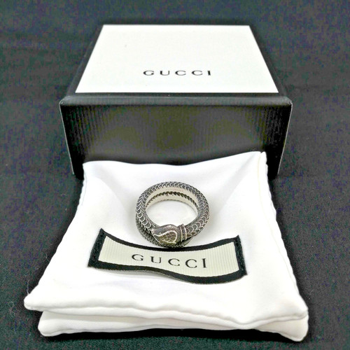 Anello Gucci Serpente Giardino Invecchiato Argento Sterling 925 Taglia 20 US 9 con Scatola