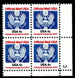 USA 1983 Official 4¢ Scott # O128 Plate Number Block MNH L765 - Bild 1 von 6