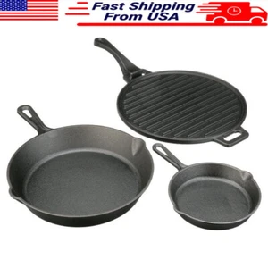 4 Piece Pre-Seasoned Cast Iron Skillet Set W/ Handles & Griddle Kitchen Cookware - Picture 1 of 6