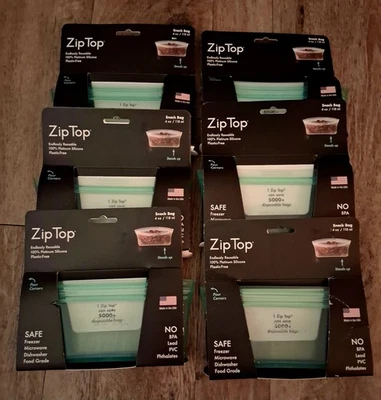 Zip Top Teal Snack Bag Lot of 6 Reusable Silicone Food Storage bags - Image 1 of 2