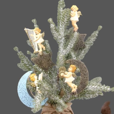 4 Adornos Ángeles Celuloide en Mica Luna y Estrellas, Navidad De Colección, Alemania Foto 1 de 4