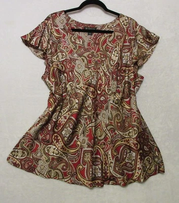 Топ женский INC International Concepts большой размер 22 Вт красный/коричневый пейсли 100% шелк - Изображение 1 из 4