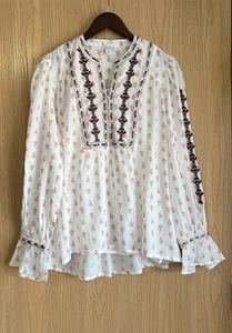 Sundance | Women’s Medium | White Pink Paisley Embroidered Boho Ruffle Blouse - Imagen 1 de 9