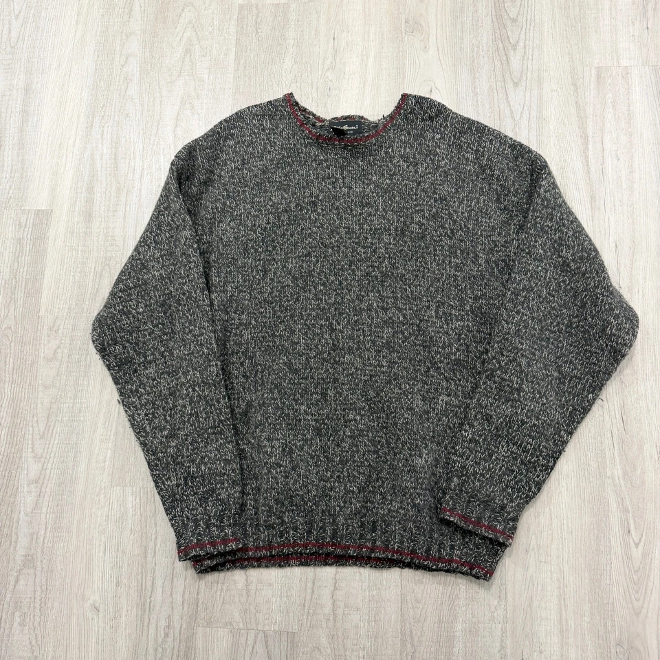 Vintage Eddie Bauer Sweater Men's Large Gray Wool Knit Fisherman Crewneck Cabin - Image 1 of 4