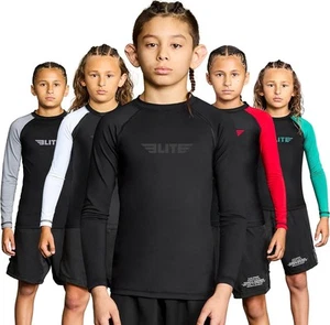 Elite Sports Rash Guards for Boys and Girls, Full Sleeve Small, Black - Picture 1 of 7