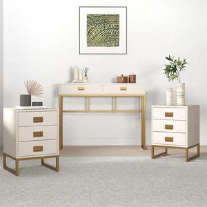 Large 2 Drawer Dressing Table and Pair of 3 Drawer Bedside Tables - Elle Stone R - Picture 1 of 4