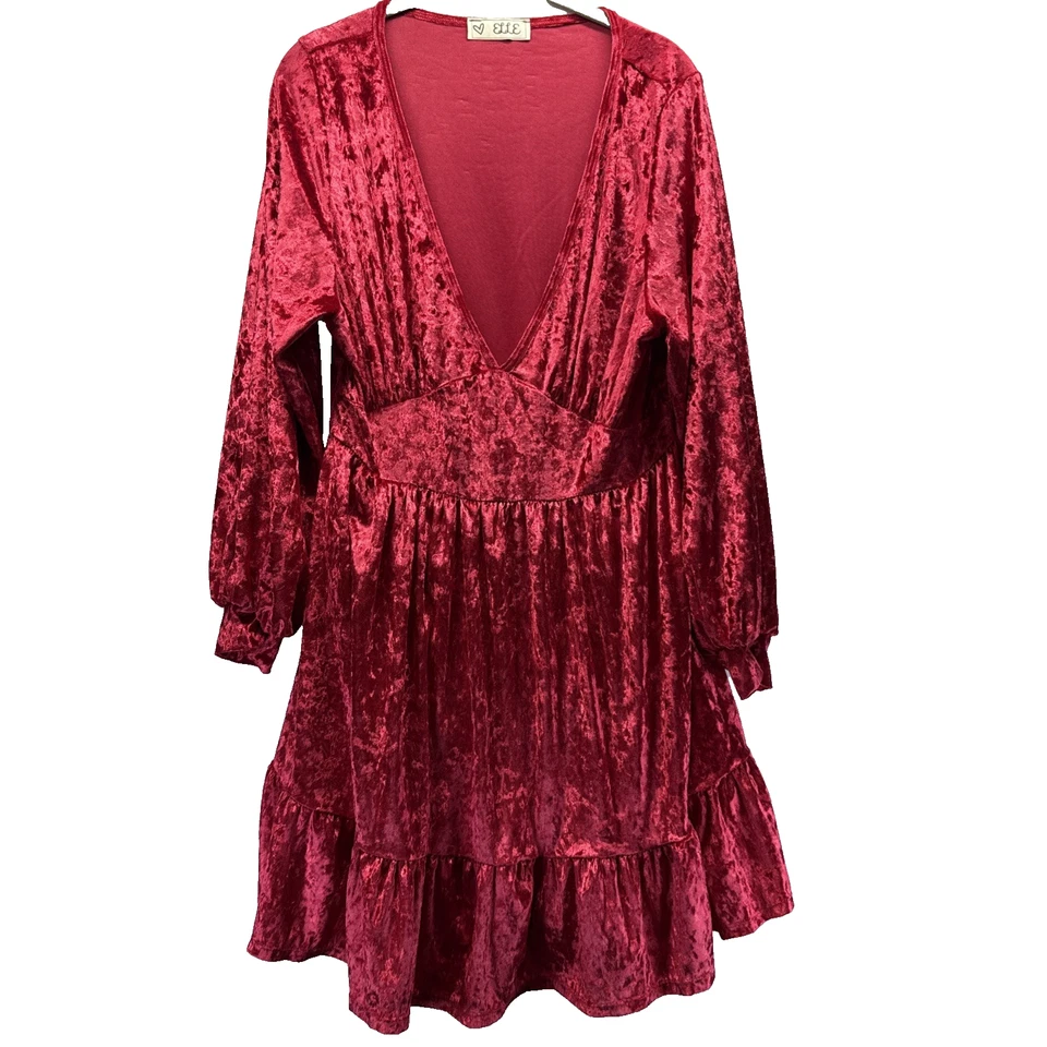 Vestido Elle Babydoll M Decote V Profundo Vermelho Esmagado Veludo Shorts Por Baixo Pulôver - Imagem 1 de 4