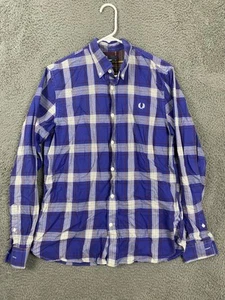 Fred Perry Shirt Mens Size Medium Blue Red Plaid Button Up Long Sleeve Preppy - Picture 1 of 5