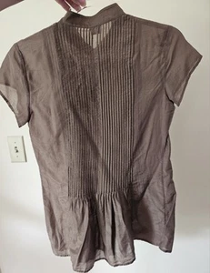 BROWN COTTON/SILK THEORY BLOUSE DRESS/CASUAL CAP SLEEVES  NWT RETAIL$210 - Picture 1 of 5