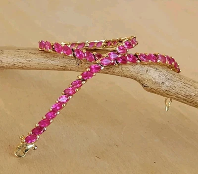 18K Yellow Gold over Sterling Silver Simulated Ruby Marquise-Cut Tennis Bracelet - Image 1 of 4
