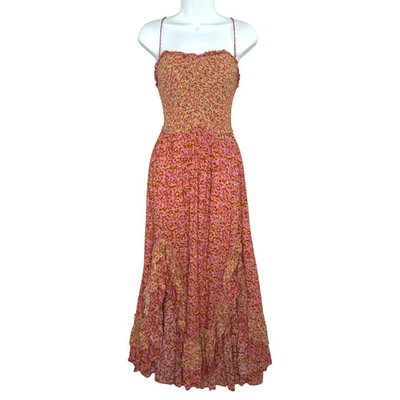 Free People S One I Love Vestido Caramelo Combo Entrecruzado Fruncido Corpiño Hippie Foto 1 de 4