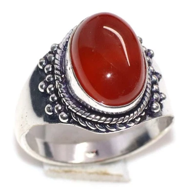 925 Серебряное покрытие овальный сердолик кольцо ручной работы ювелирных изделий размер США 11,5 GW - Изображение 1 из 3