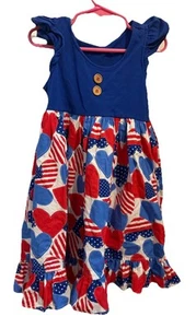 Eleanor Rose Kirby Dress Red White Blue Patriotic Hearts Pockets Size 6/7 - Picture 1 of 6