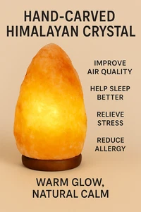 Natural Himalayan Salt Lamp Wooden Base Calming & Decorative Glow (6.8 - 8 lbs) - Picture 1 of 7
